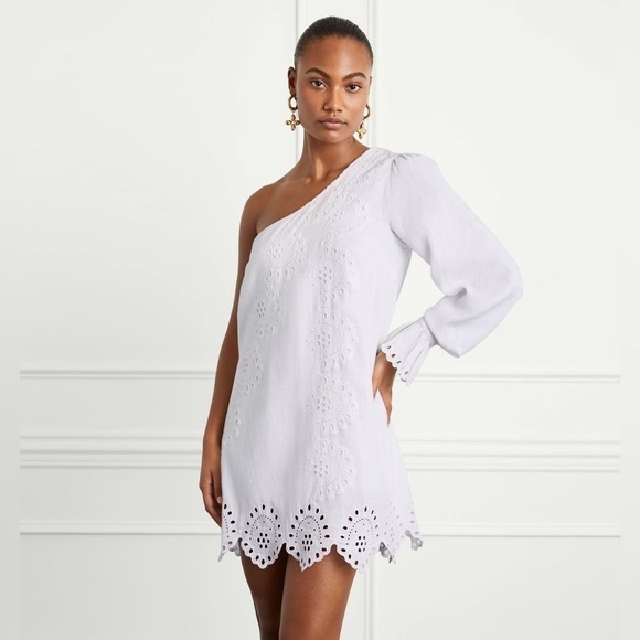 HILL HOUSE The Mila Dress In In White Eyelet Linen - Picture 1 of 5
